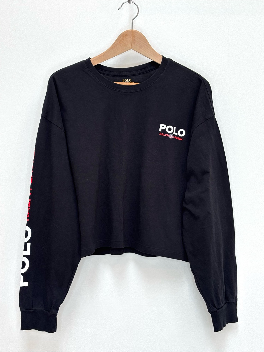 Polo Ralph Lauren Cropped Long Sleeve Logo Tee Size Xxl Streetwear Black